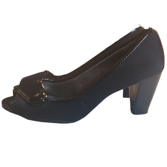 Naturalizer Shoes Heel Peep Toe Button Black Womens 6M - Picture 5 of 12